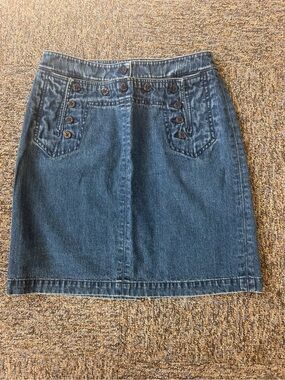 Vintage Ralph Lauren Dark Blue Denim Skirt with Button-Trim Pockets Size 8